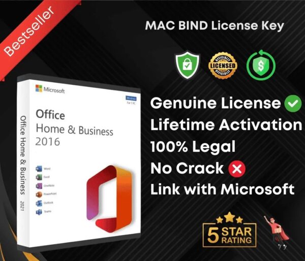 (16HB mac)Microsoft Office 2016 Home and Business for Mac OS | BIND Key: Link with your Microsoft Account Permanently | Genuine & Lifetime License Activation